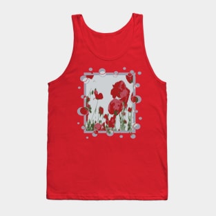 Artistic Botanical Red Poppies With Fun Border Tank Top